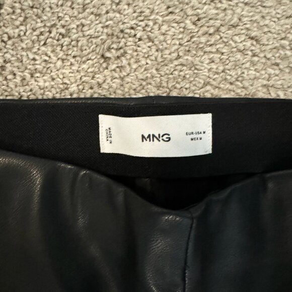 MANGO Faux Leather Black Leggings W/ Elastic Waistband & Side Zip Closure Sz M - Picture 3 of 8